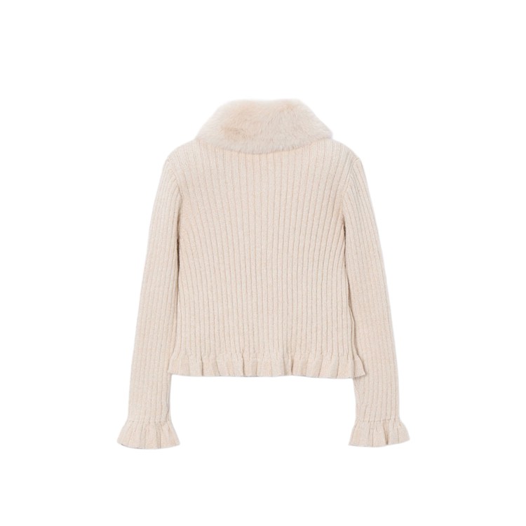 MAYORAL Cardigan sabbia colletto pellicciotto bambina