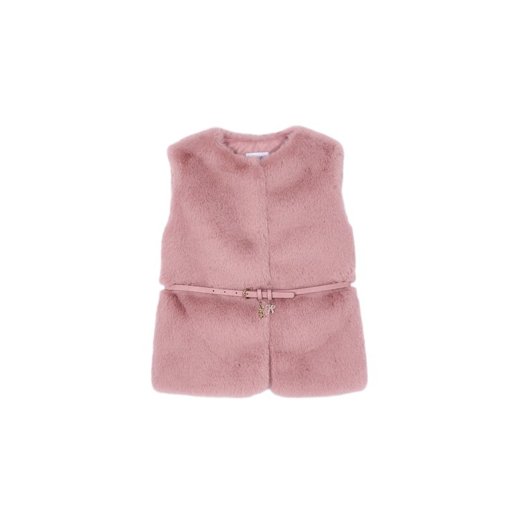 MAYORAL Gilet rosa pellicciotto con cintura bambina