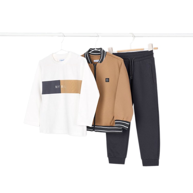 MAYORAL Completo 3 pezzi caramello con bomber bambino