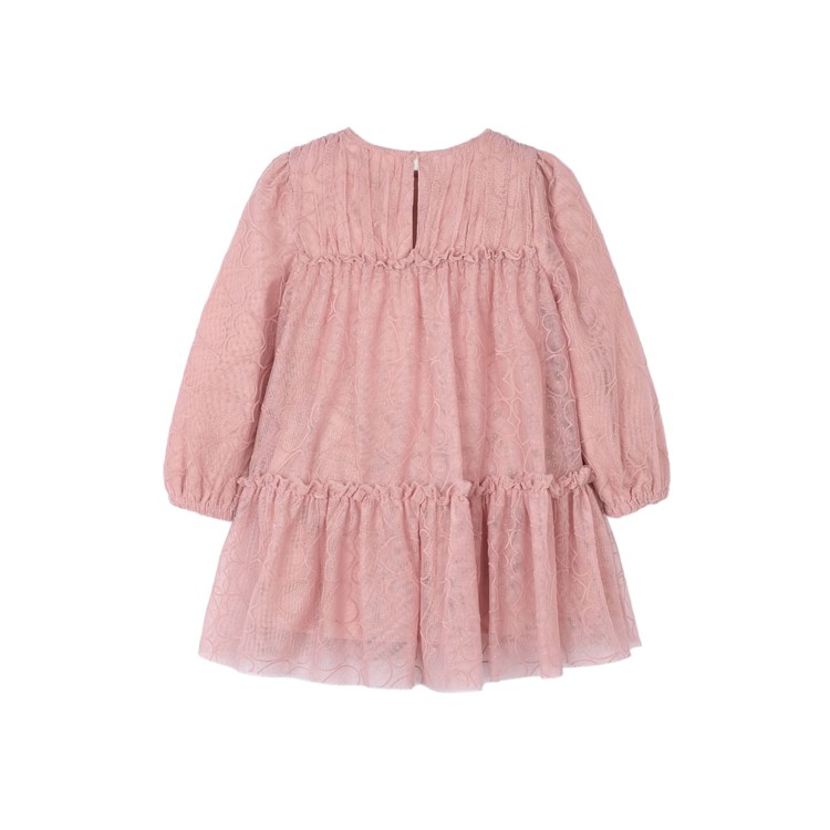 MAYORAL Abito rosa in tulle a balze cuoricini bambina