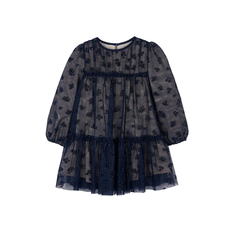 MAYORAL Abito blu navy in tulle a balze fiori bambina