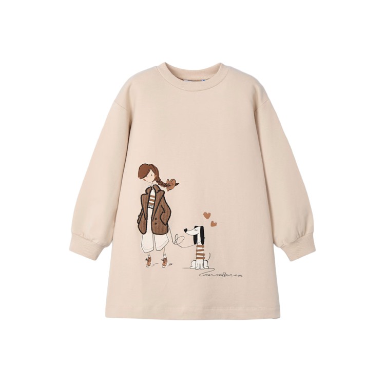 MAYORAL Abito felpa sabbia stampato bambina