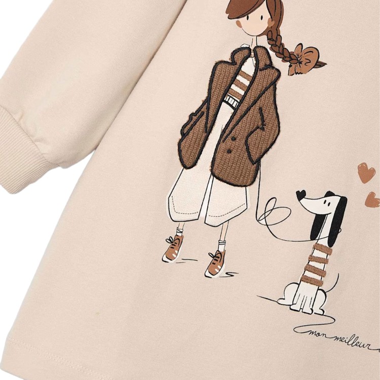 MAYORAL Abito felpa sabbia stampato bambina