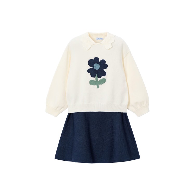 MAYORAL Completo tricot blu con gonna bambina