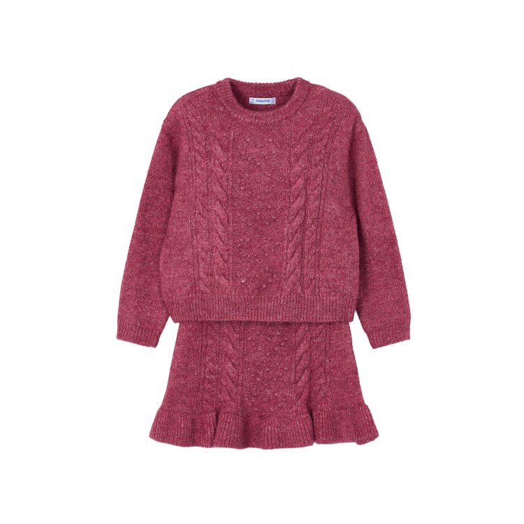 MAYORAL Completo tricot ciliegia con gonna bambina