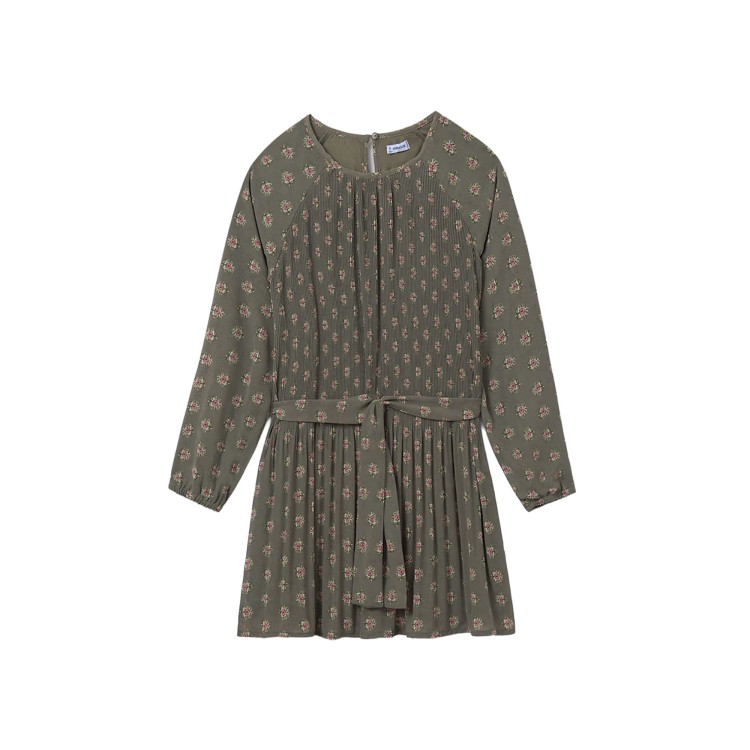 MAYORAL Vestito verde plissettato stampato bambina