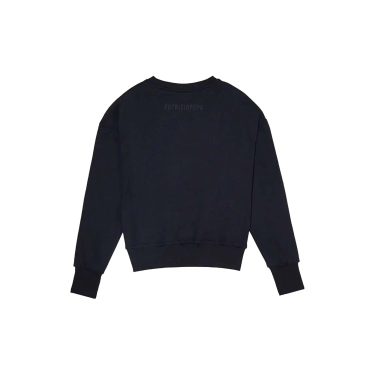 PATRIZIA PEPE Felpa nera girocollo logo strass bambina