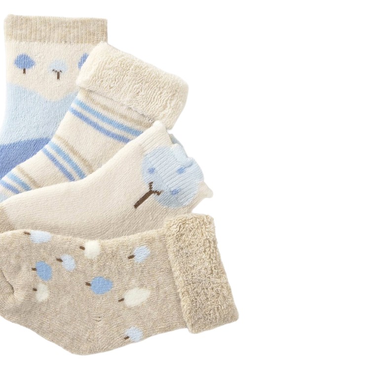 MAYORAL NEWBORN Set 4 calze beige e celesti neonato
