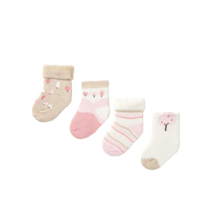 MAYORAL NEWBORN Set 4 calze beige e rosa neonata