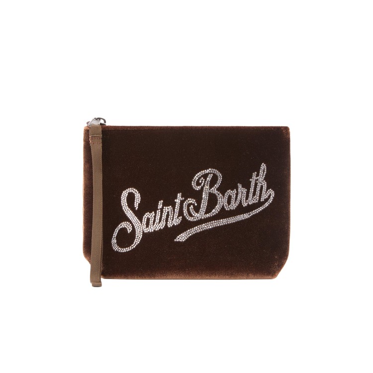 SAINT BARTH Pochette Aline marrone velvet strass bambina