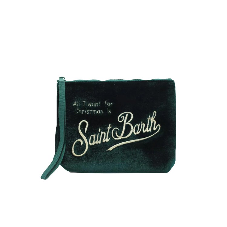 SAINT BARTH Pochette Aline verde velvet logo dorato bambina