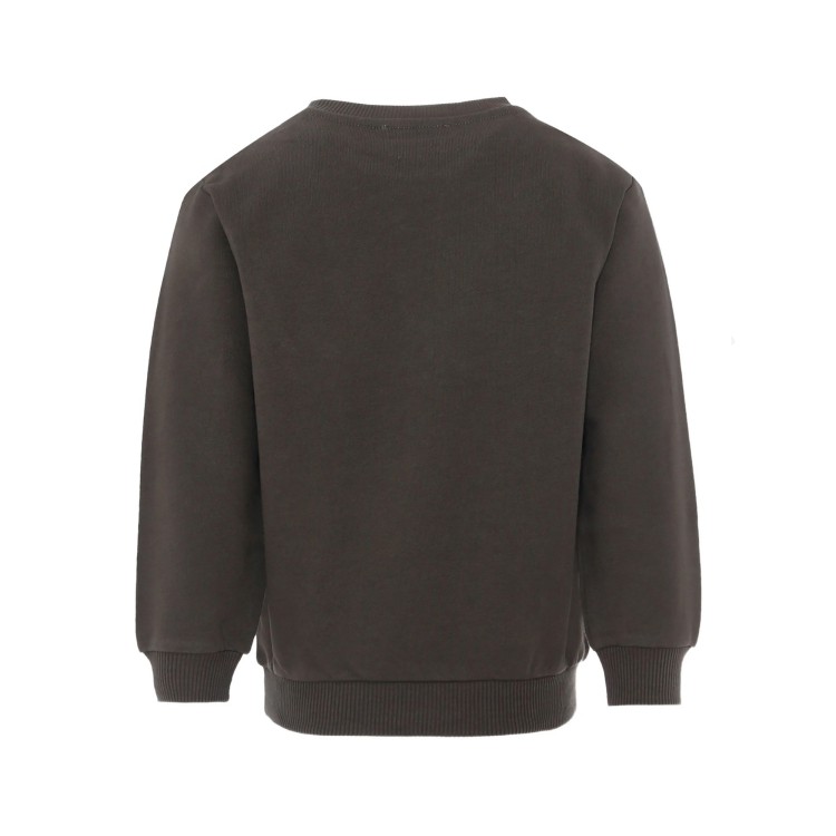 BALMAIN Felpa kaki girocollo con logo nero bambini