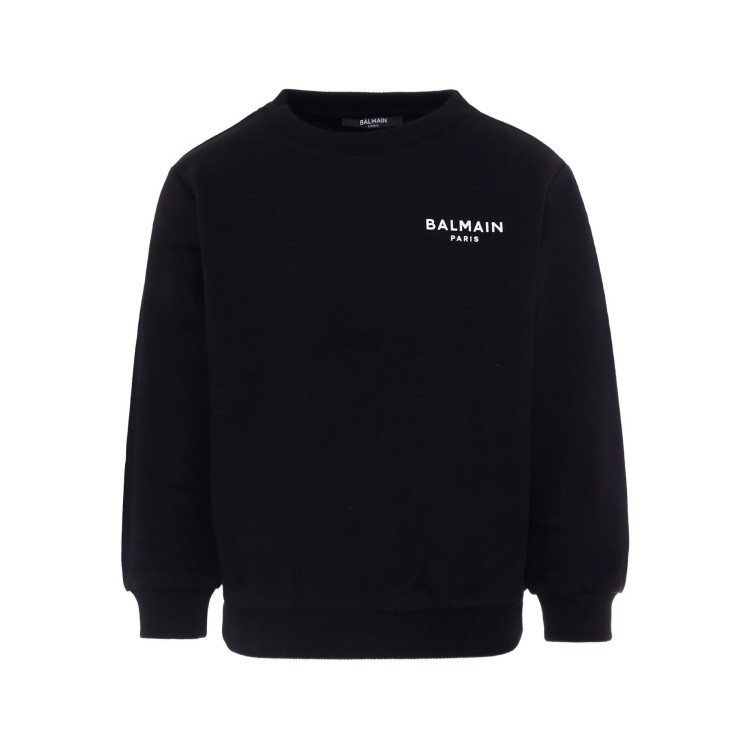 BALMAIN Felpa nera girocollo con logo bambini