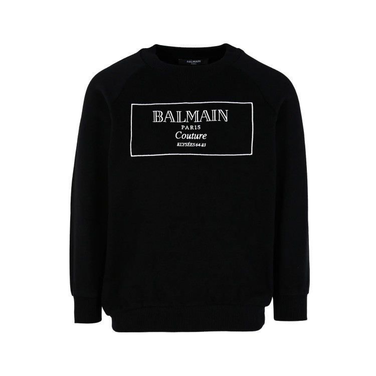 BALMAIN Felpa nera girocollo con logo ricamato bambini