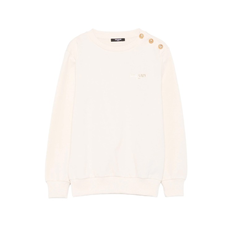 BALMAIN Felpa beige girocollo con dettagli oro bambini
