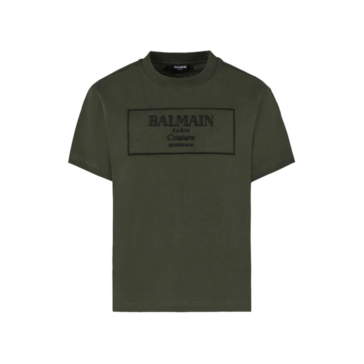 BALMAIN T-shirt kaki con logo bambini