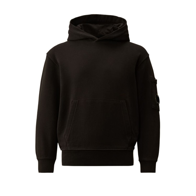 C.P. COMPANY Felpa nera Lens con cappuccio bambini