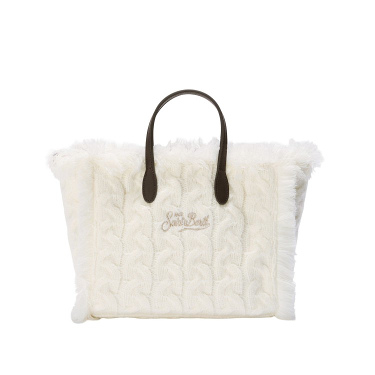 SAINT BARTH Borsa Colette bianca in lana a trecce bambina