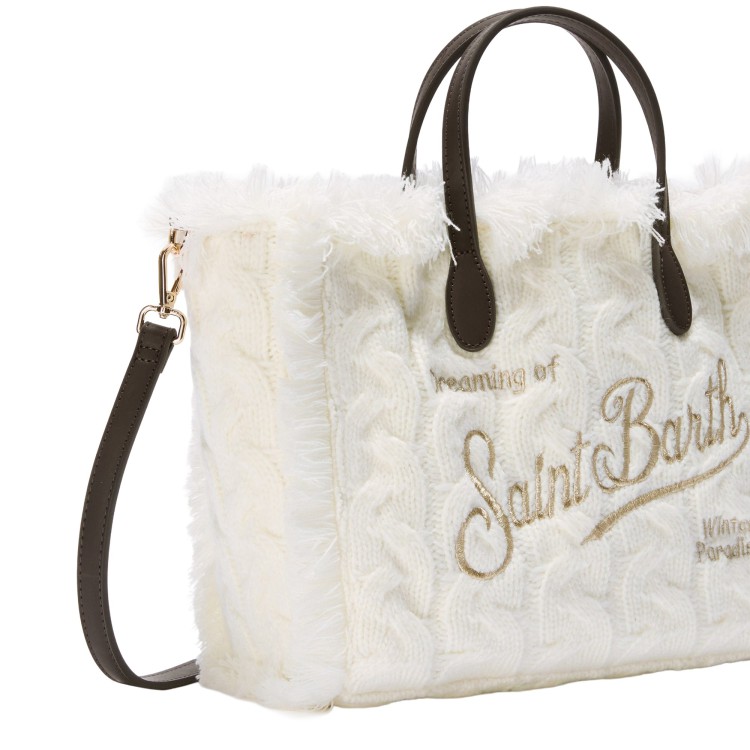 SAINT BARTH Borsa Colette bianca in lana a trecce bambina