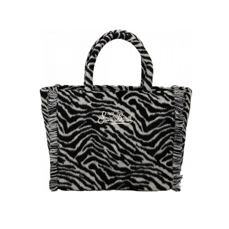 SAINT BARTH Borsa Colette zebrata bianca e nera misto lana bambina