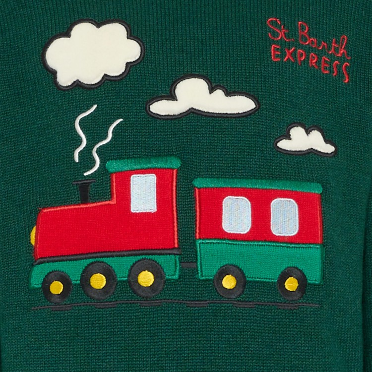 SAINT BARTH Maglione verde con trenino bambino