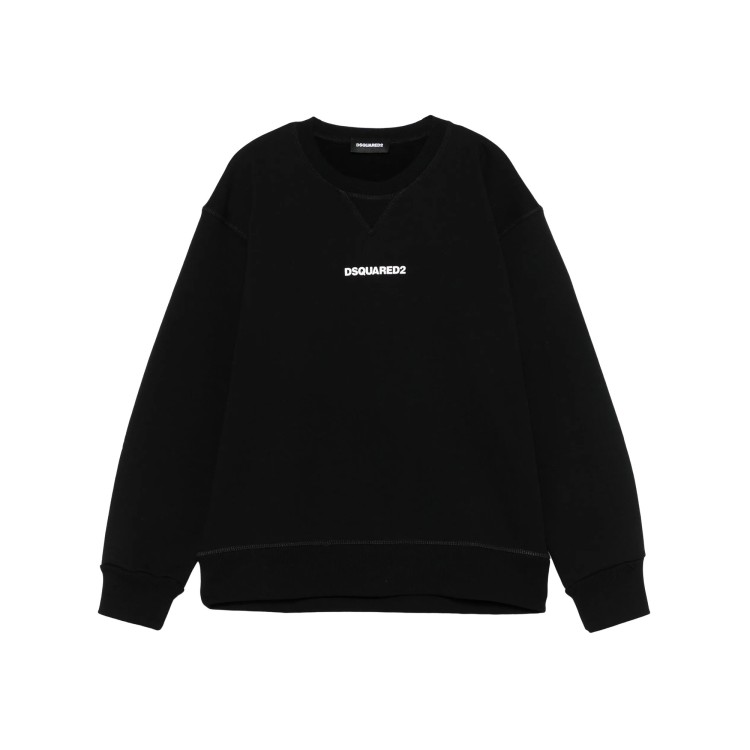 DSQUARED Felpa nera in cotone girocollo bambino