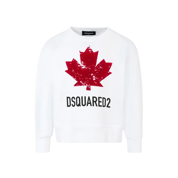 DSQUARED Felpa bianca con logo maple bambino