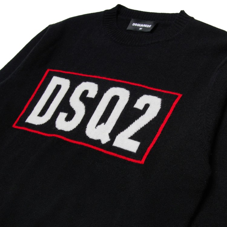 DSQUARED Maglia nera con logo lana merino bambino