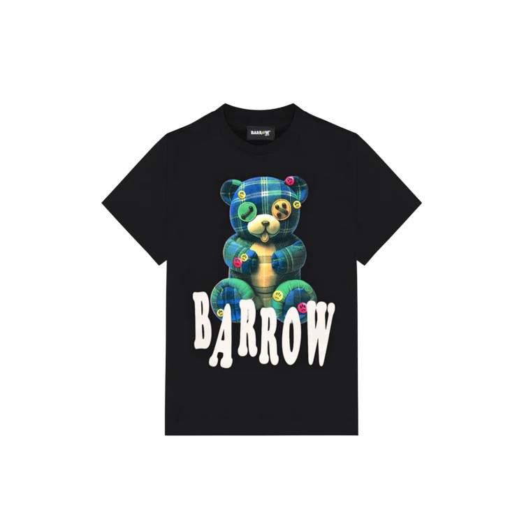 BARROW T-shirt nera stampa Teddy tartan bambini