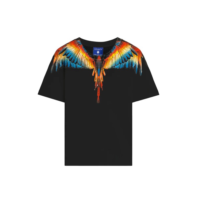 COUNTY OF MILAN T-shirt nera con stampa multicolore bambino