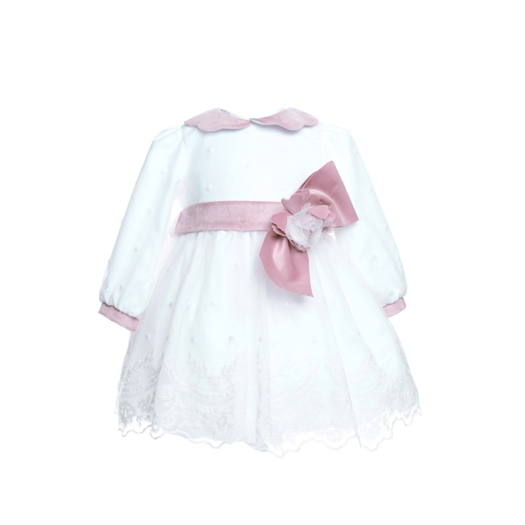 MARLU' Abitino bianco con dettagli rosa neonata