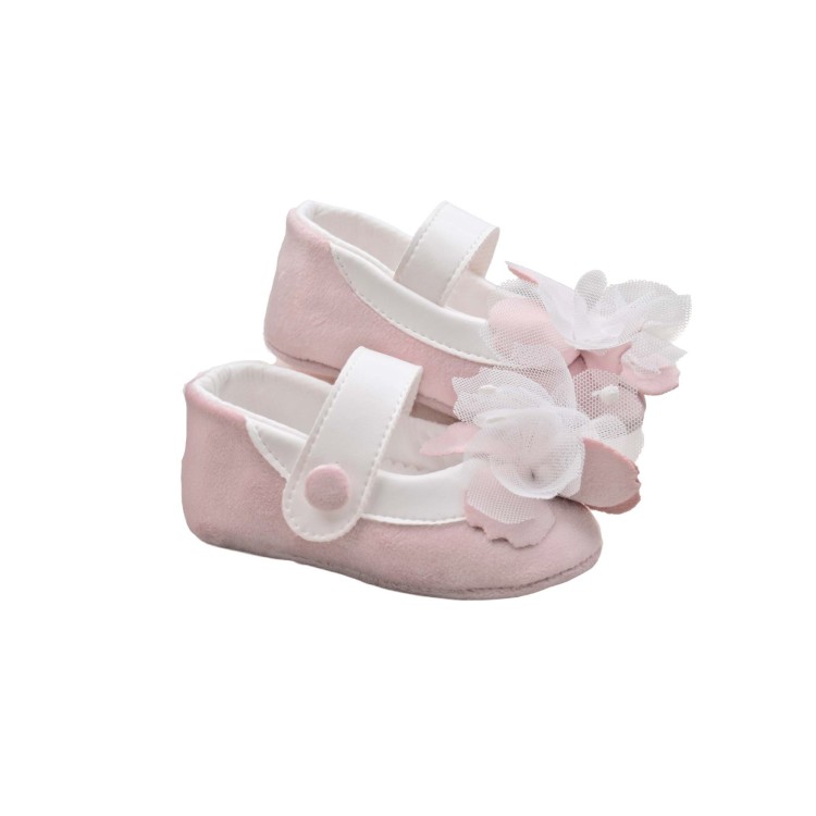 MARLU' Scarpine bianche e rosa con fiore neonata