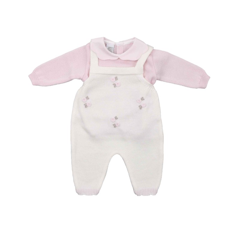 MARLU' Set 2 pezzi bianco con salopette neonata