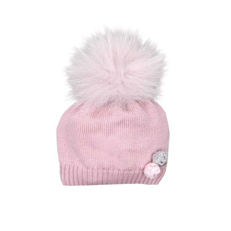 MARLU' Cappellino marsala con fiori e pom pom neonata