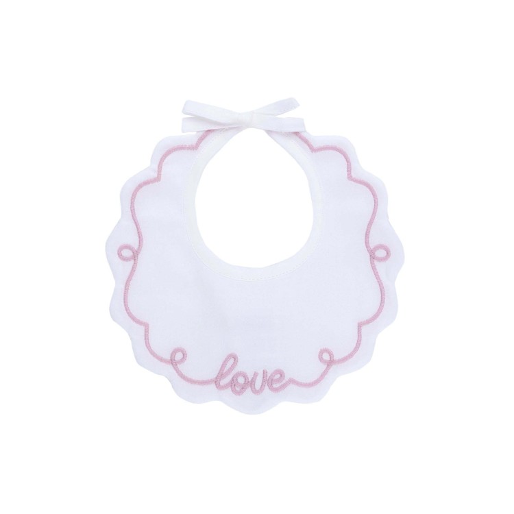 MARLU' Bavetta bianca con ricamo marsala neonata