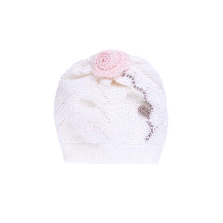 MARLU' Cappellino bianco con fiori neonata