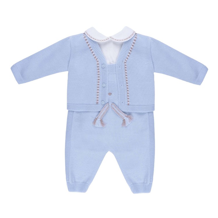 MARLU' Set 3 pezzi celeste con salopette neonato