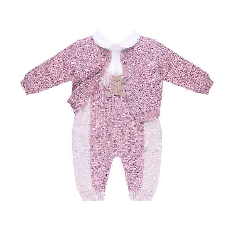 MARLU' Set 3 pezzi marsala orsetto con salopette neonata