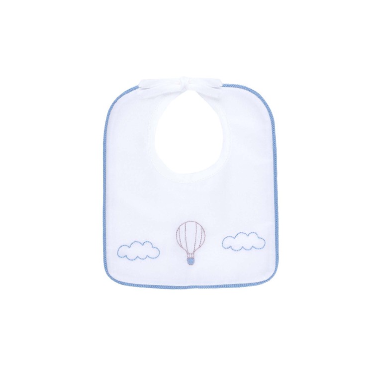 MARLU' Bavetta bianca ricami azzurri neonato