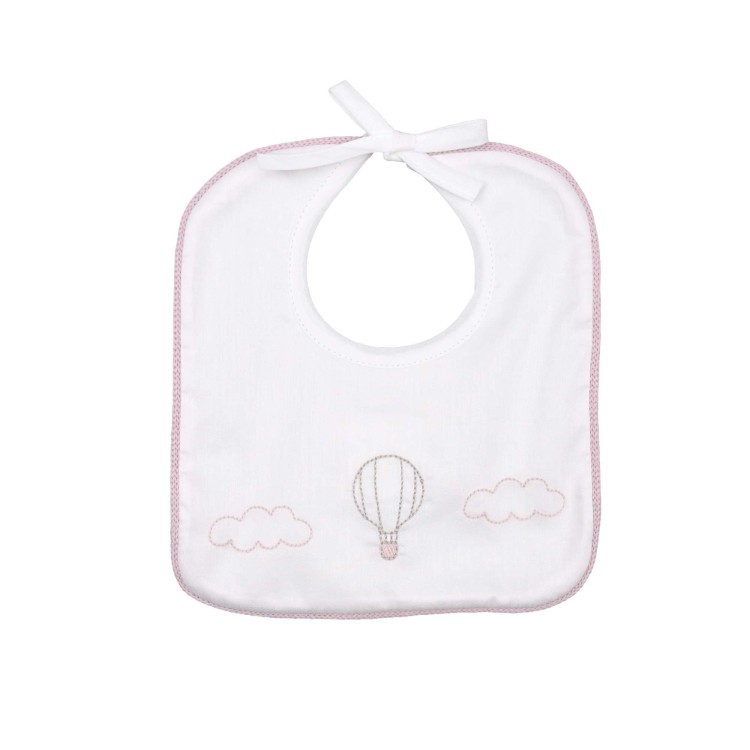 MARLU' Bavetta bianca ricami rosa neonata