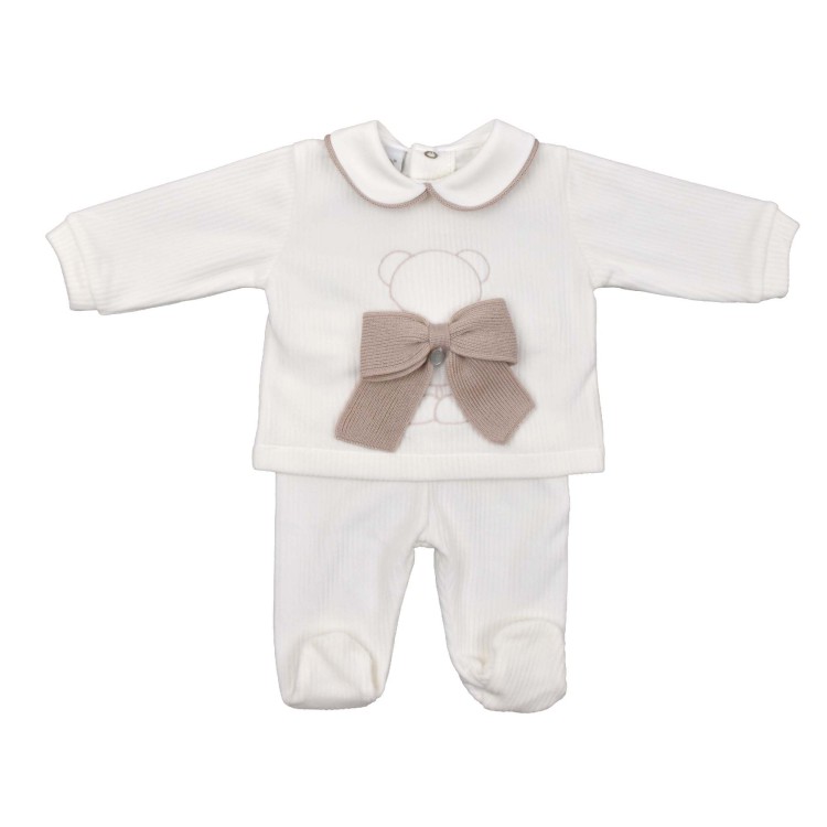 MARLU' Set 2 pezzi bianco con fiocco neonato