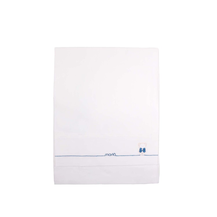 MARLU' Set lenzuolino bianco ricami blu neonato
