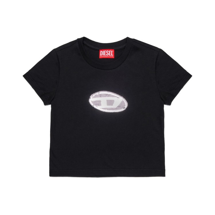 DIESEL T-shirt nera con logo paillettes bambina