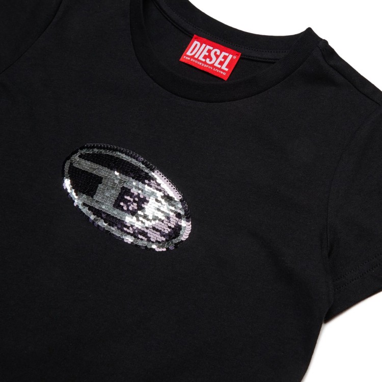 DIESEL T-shirt nera con logo paillettes bambina
