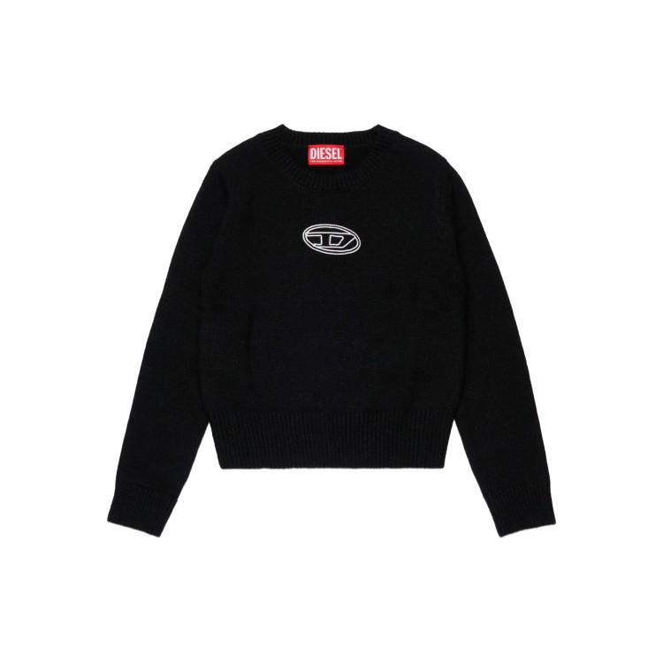 DIESEL Maglia nera con logo ricamato bambina