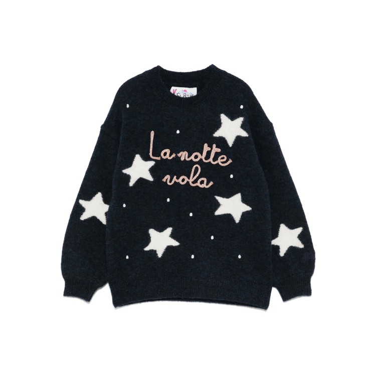 SAINT BARTH Maglione blu navy "La notte vola" bambina