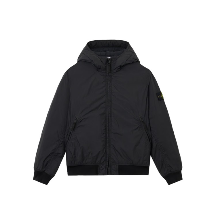 STONE ISLAND Giacca nera con cappuccio bambini