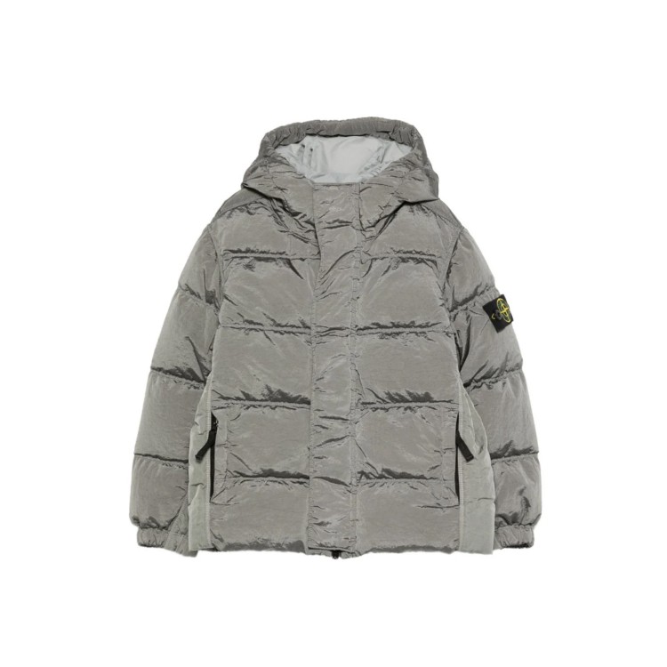 STONE ISLAND Giubbotto grigio in vera piuma bambini