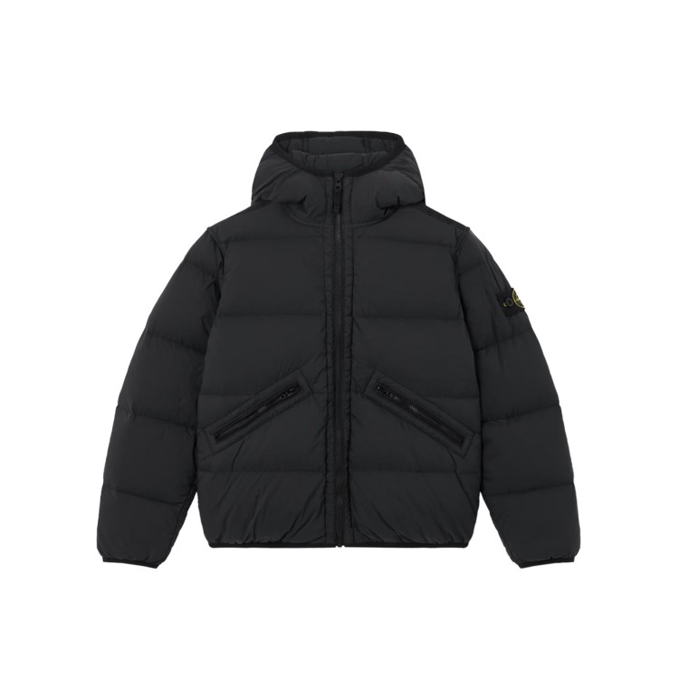 STONE ISLAND Giubbotto nero in vera piuma con cappuccio bambini