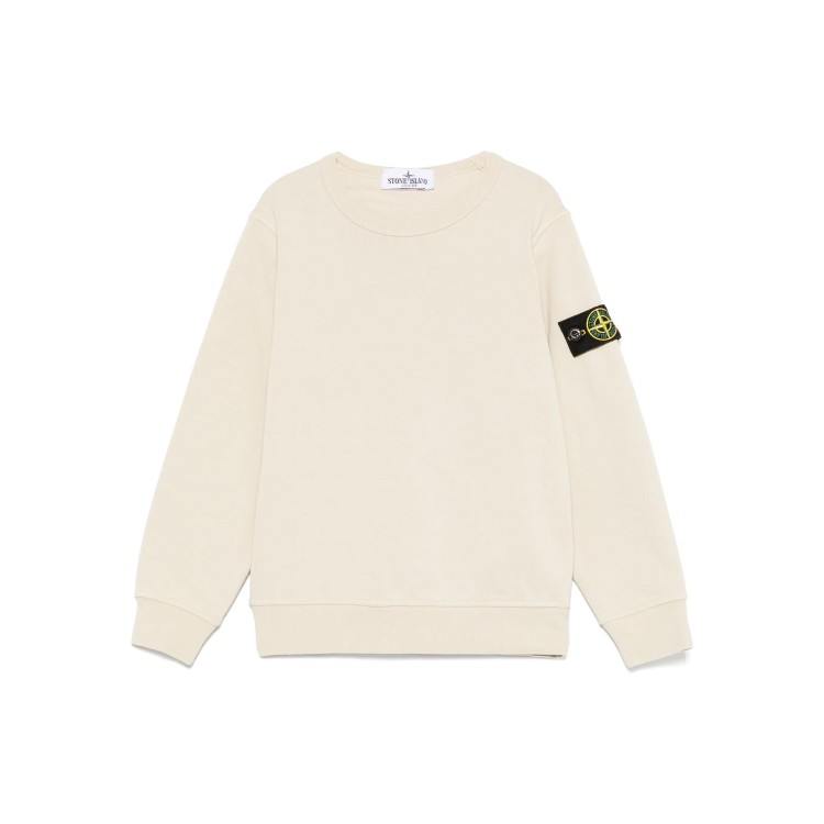STONE ISLAND Felpa avorio girocollo con patch bambini